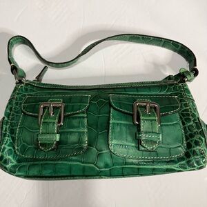 Vintage Y2K Dooney & Bourke Green Crocodile-Embossed Shoulder rare